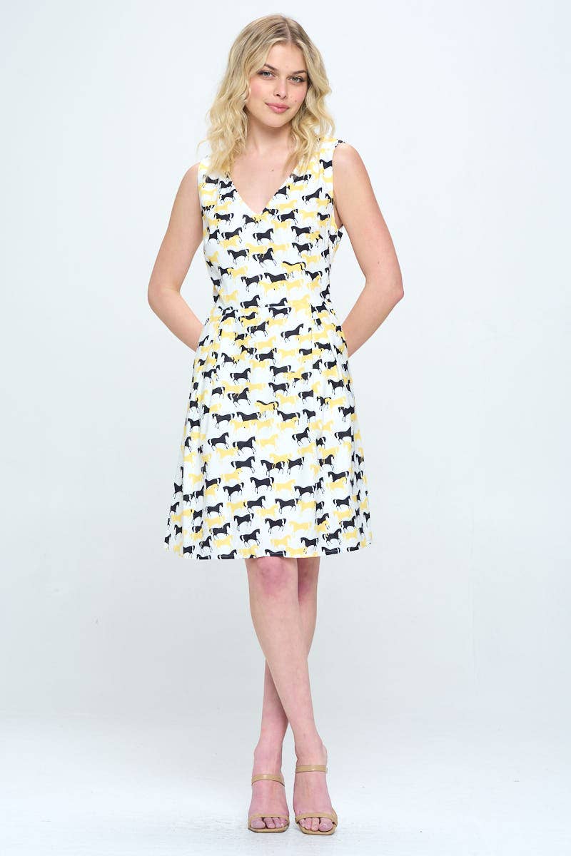 Yellow and Black Horse Print Dress - Mack & Harvie