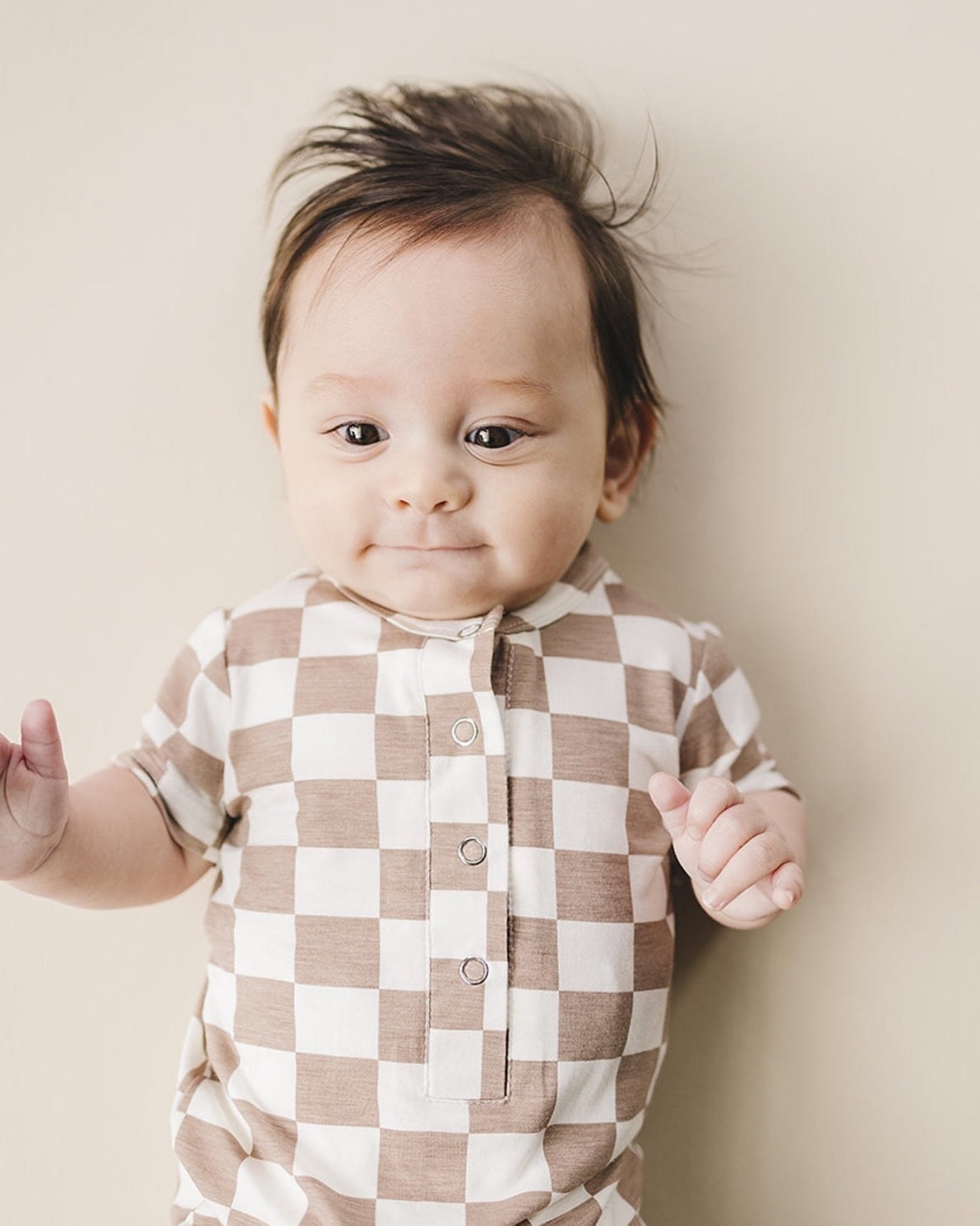 Bamboo Checkered Jumpsuit | Latte - Mack & Harvie