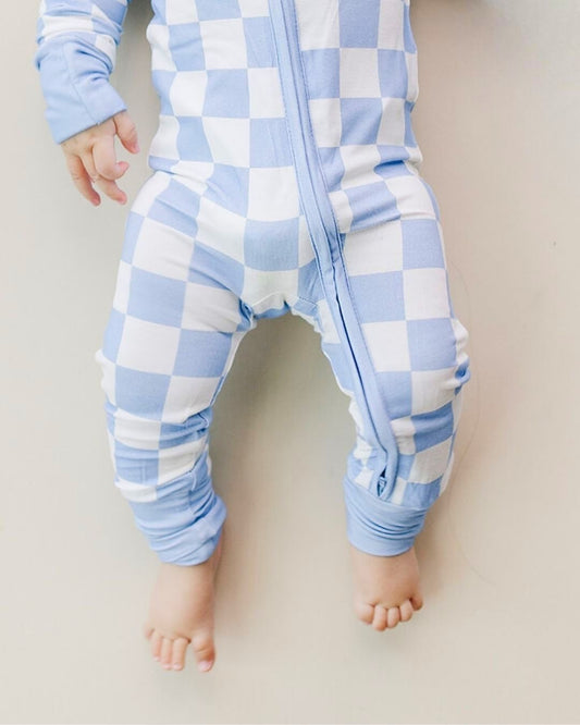 Bamboo Zip Romper | Blue Checkered - Mack & Harvie