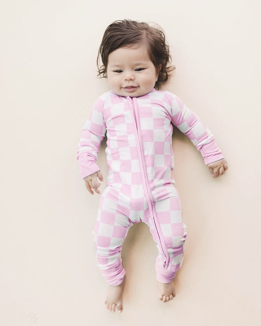 Bamboo Zip Romper | Pink Checkered - Mack & Harvie