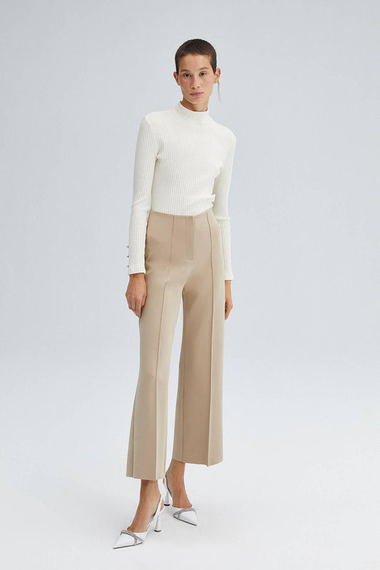 BEIGE ANKLE RIBBED SCUBA TROUSERS - Mack & Harvie