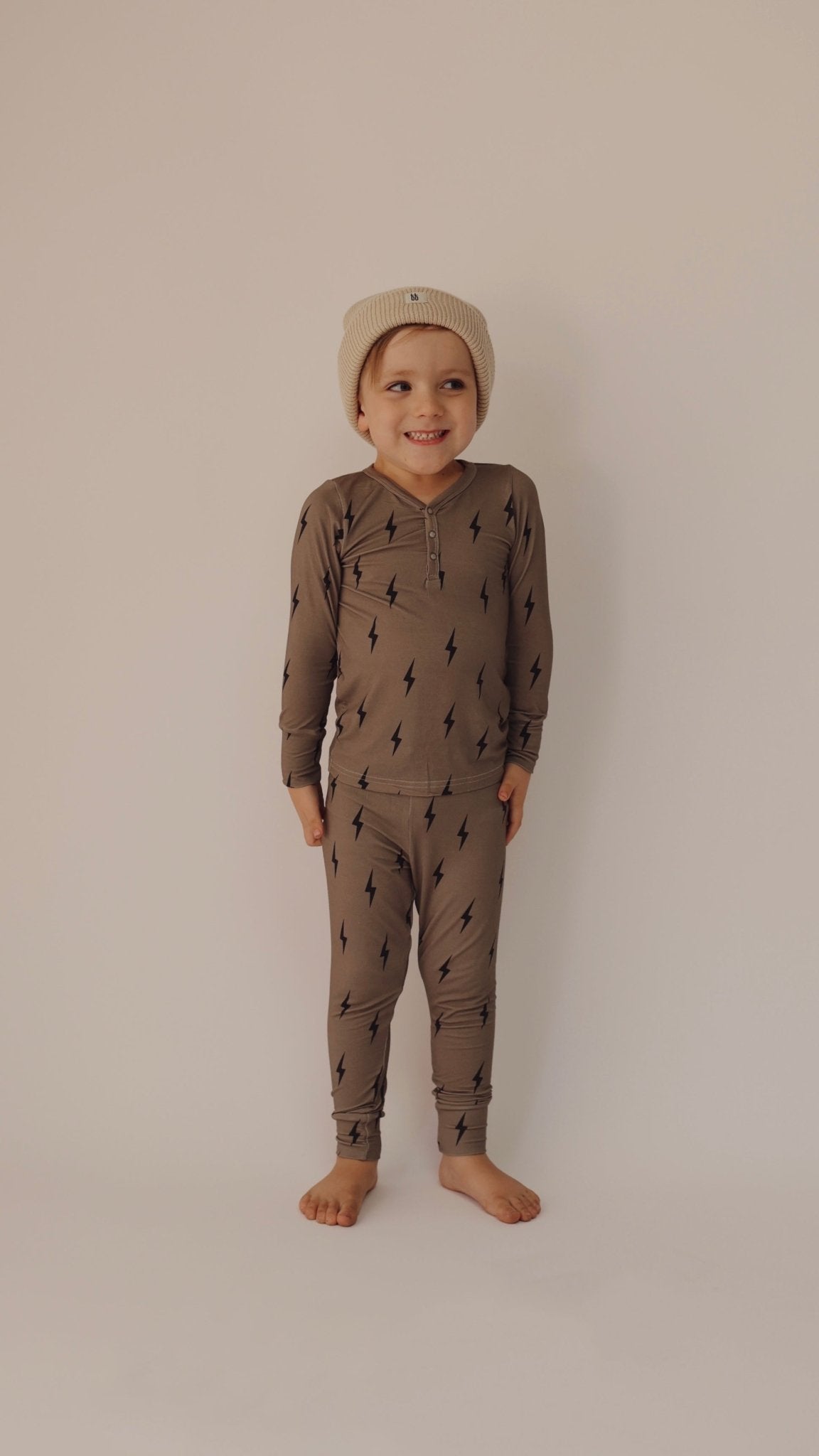 Brown & Black Lightning Bolt | Bamboo Two Piece Pajamas - Mack & Harvie