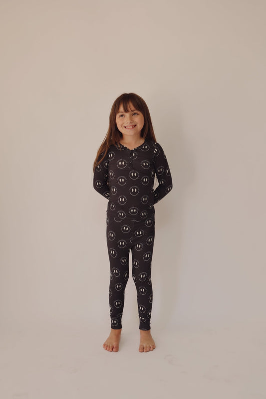 Charcoal & White FF Smile | Bamboo Two Piece Pajamas - Mack & Harvie