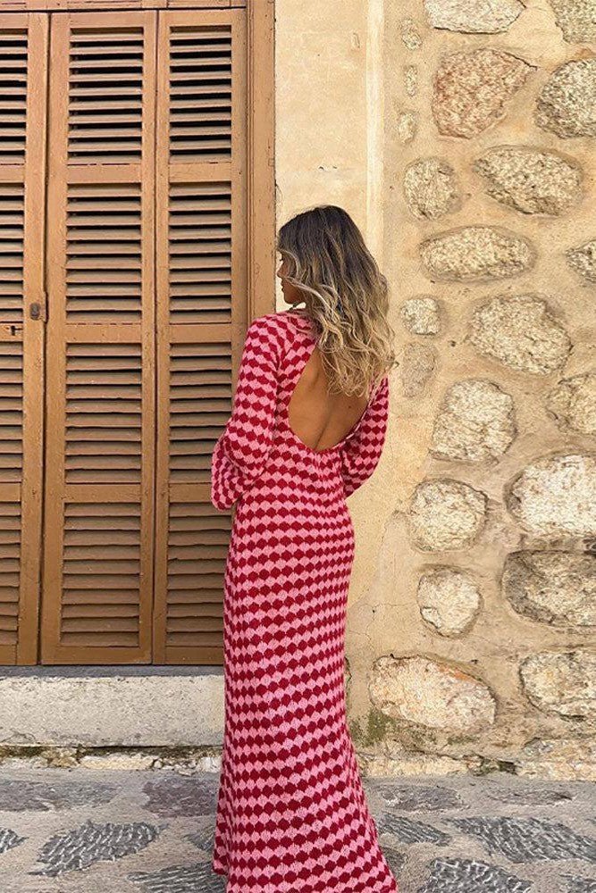 Check Open Back Maxi Dress - Mack & Harvie