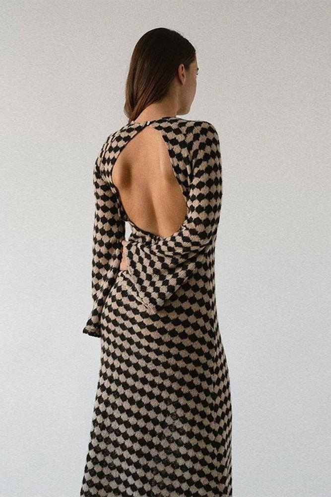 Check Open Back Maxi Dress - Mack & Harvie