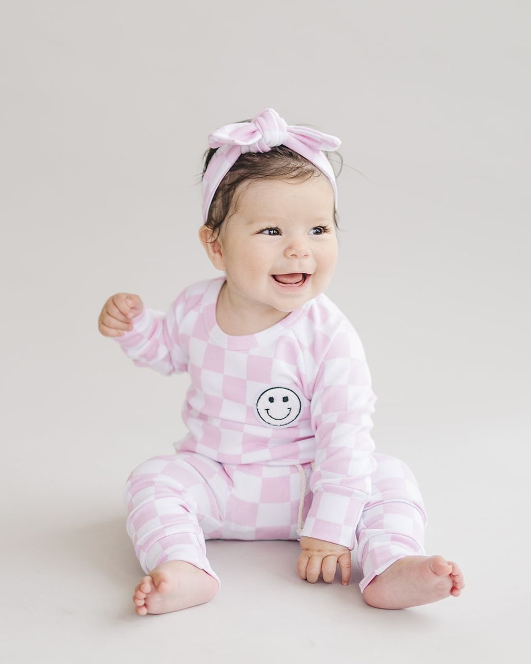 Checkered Smiley Lounge Set | Pink - Mack & Harvie