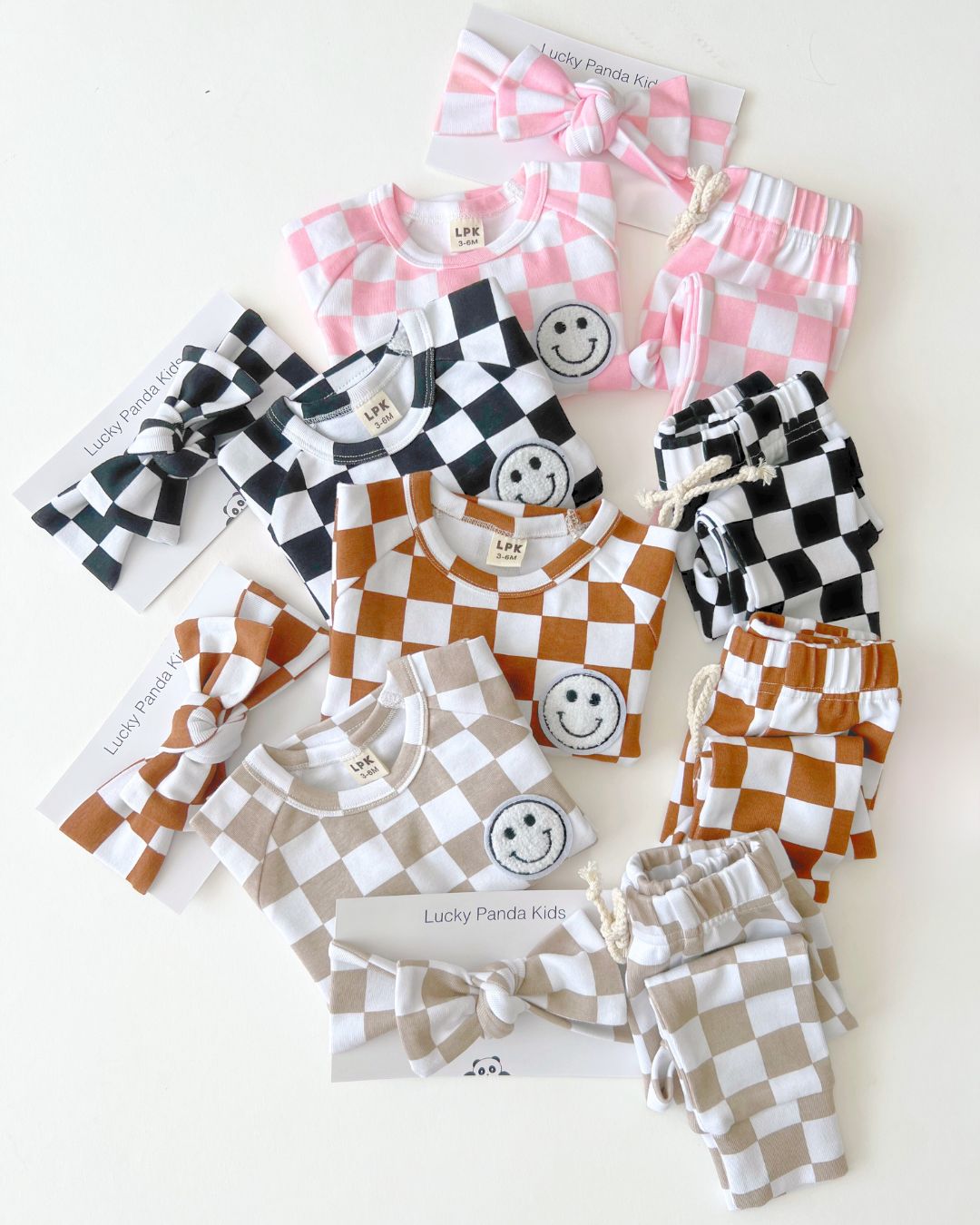 Checkered Smiley Lounge Set | Pink - Mack & Harvie