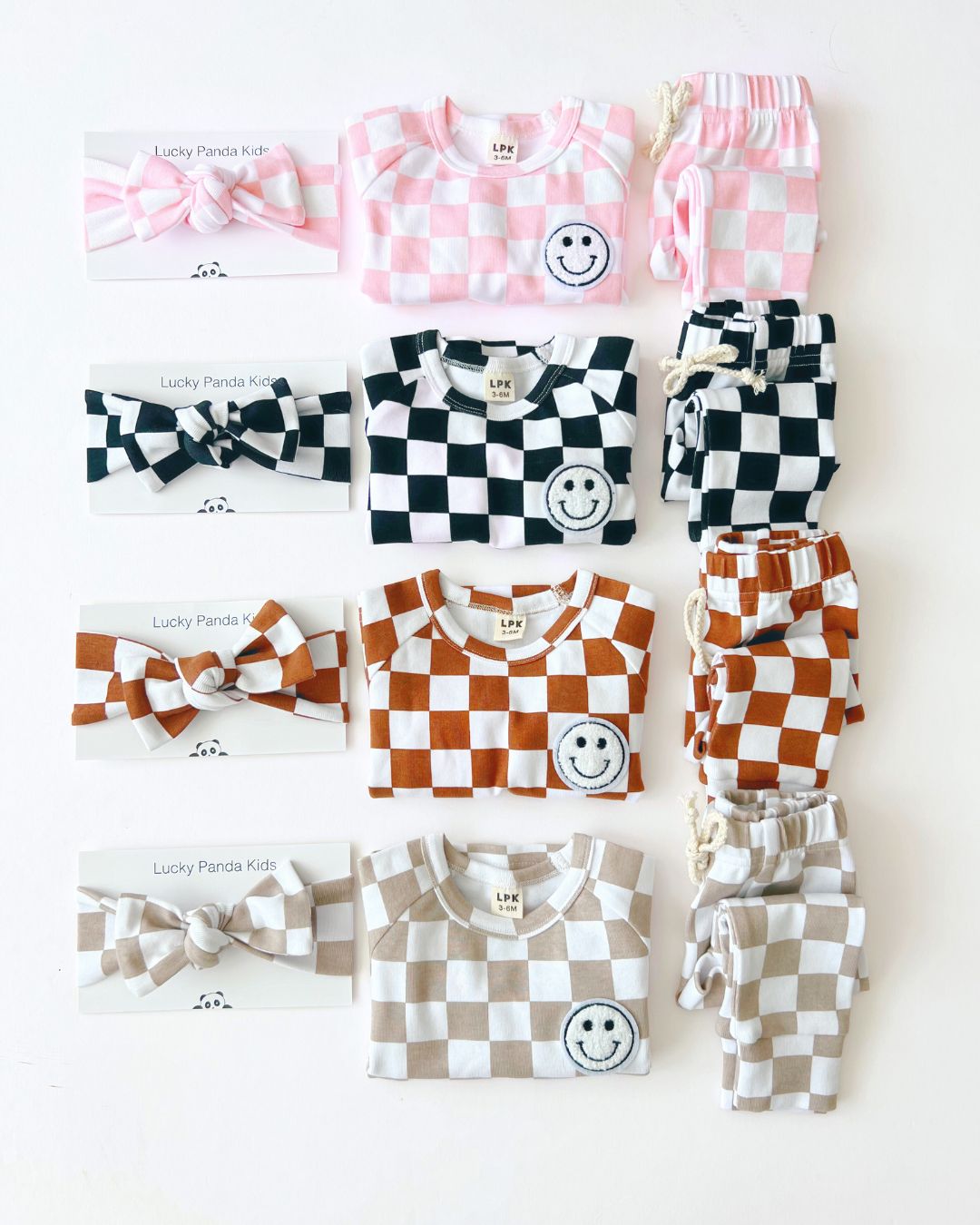 Checkered Smiley Lounge Set | Pink - Mack & Harvie