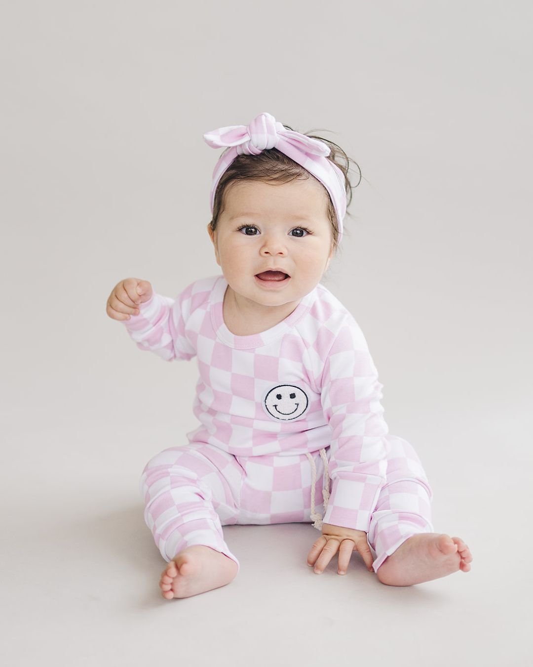 Checkered Smiley Lounge Set | Pink - Mack & Harvie