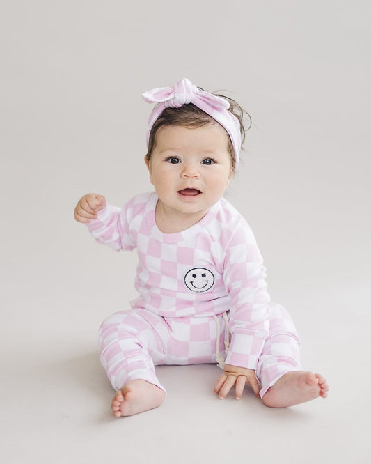 Checkered Smiley Lounge Set | Pink - Mack & Harvie