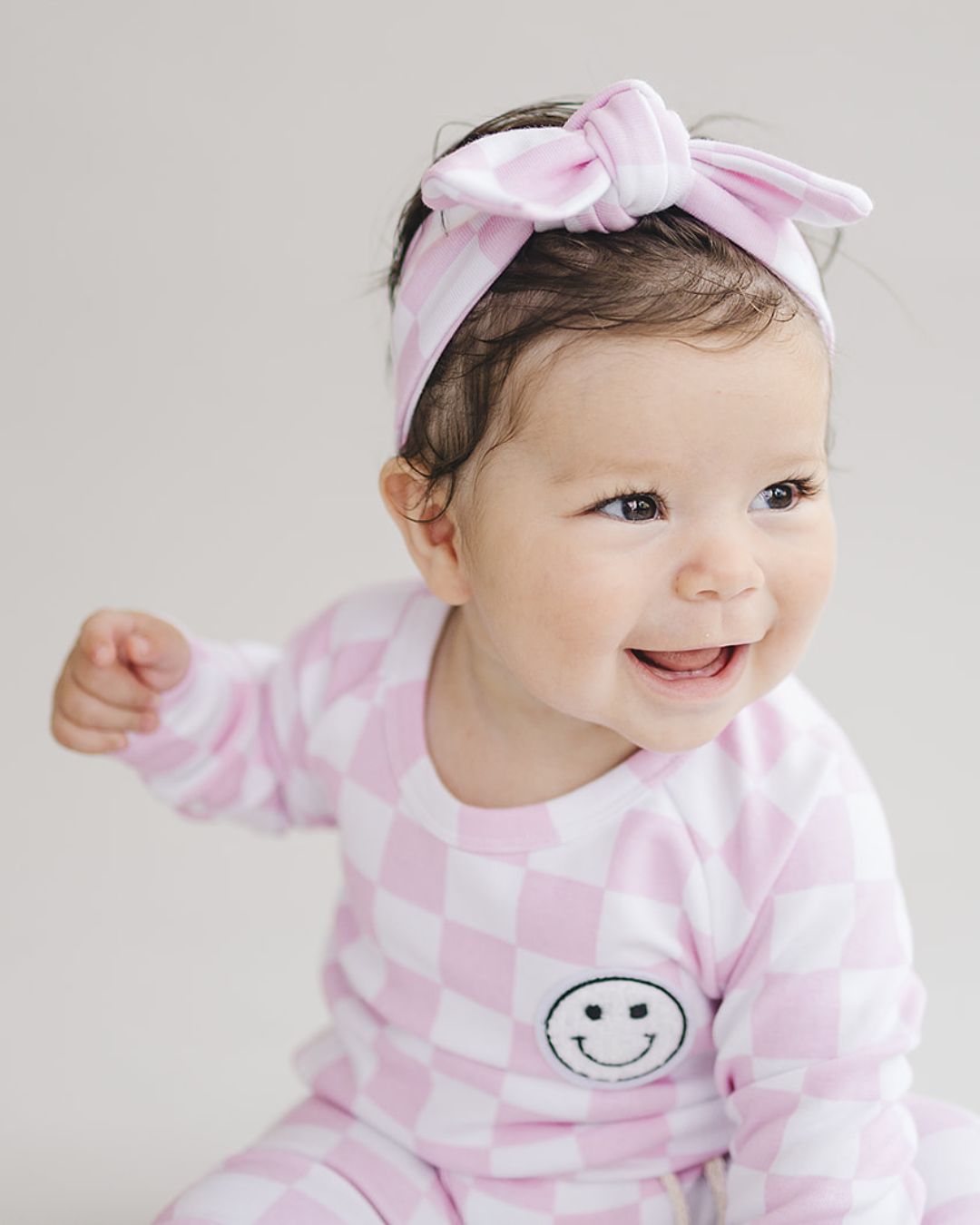 Checkered Smiley Lounge Set | Pink - Mack & Harvie