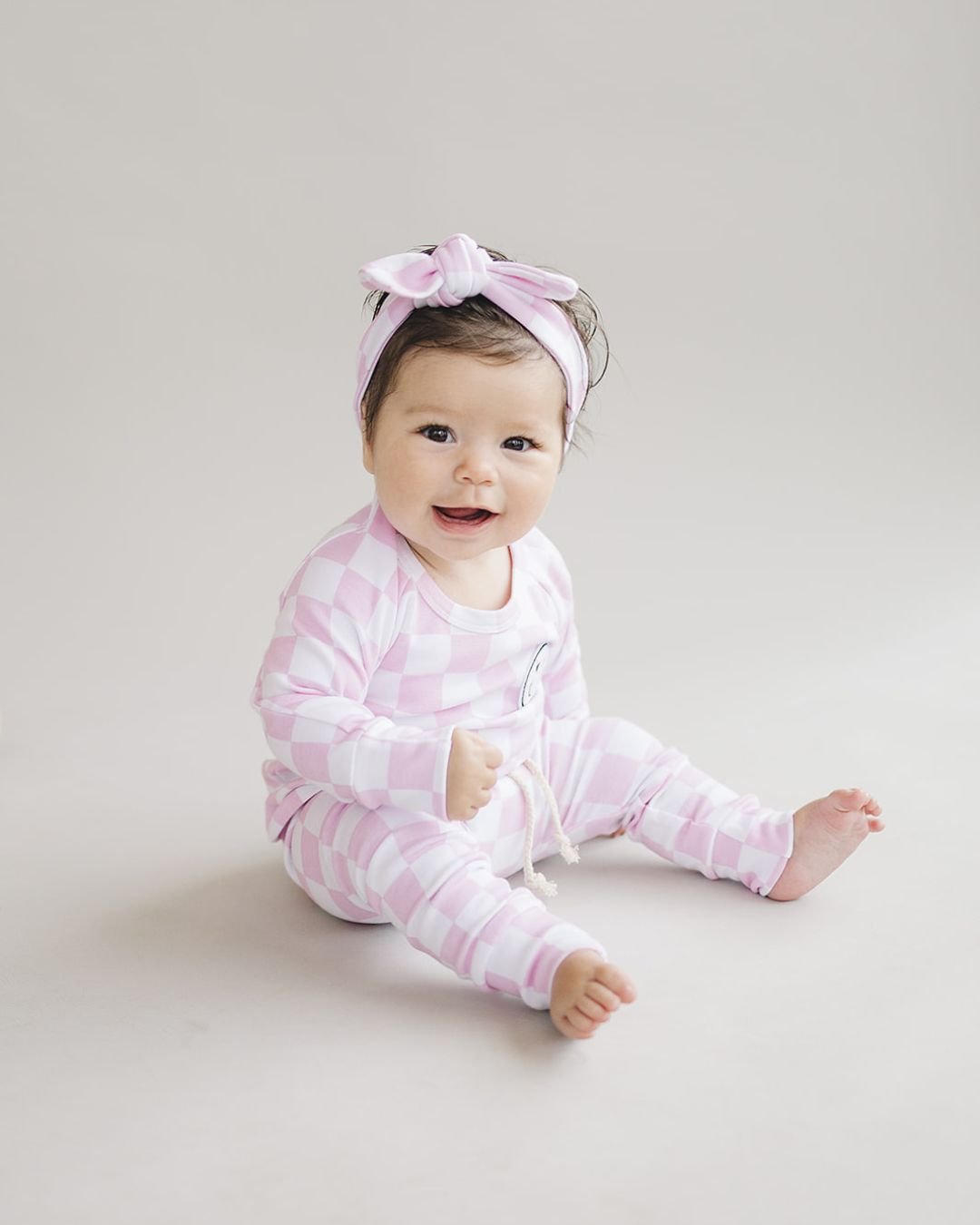 Checkered Smiley Lounge Set | Pink - Mack & Harvie