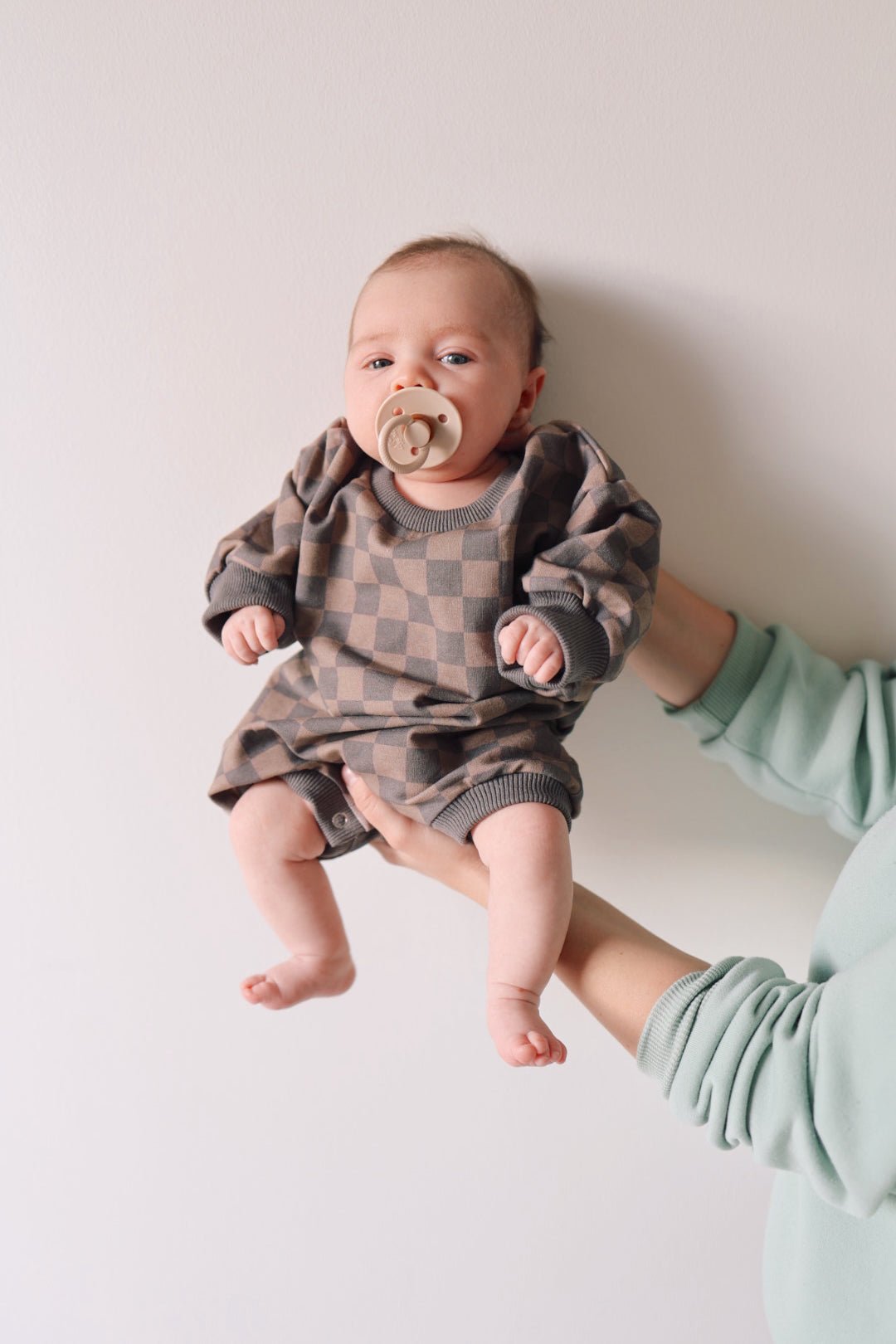 Faded Brown Checkerboard | Long Sleeve Romper - Mack & Harvie