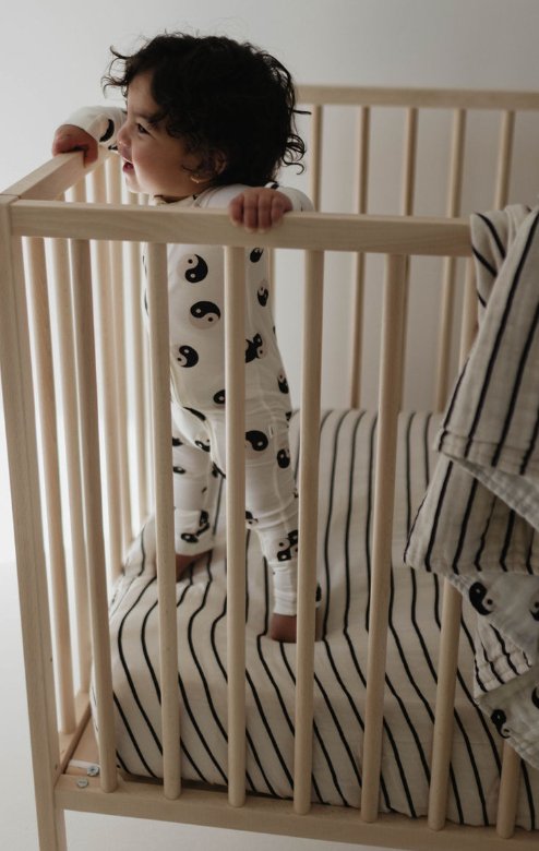 Grey & Black Stripe | Muslin Fitted Crib Sheet - Mack & Harvie