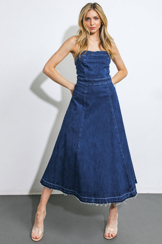 HERE GOES NOTHING DENIM MIDI DRESS - Mack & Harvie