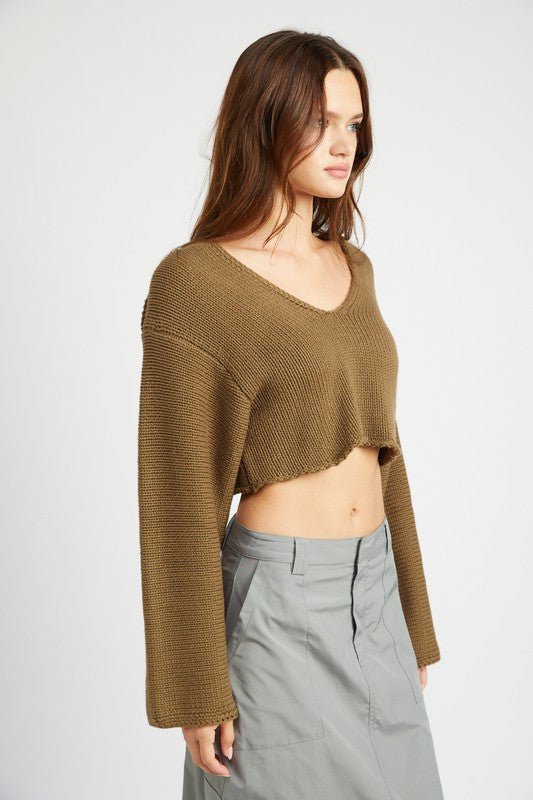 LONG SLEEVE V NECK CROP TOP - Mack & Harvie