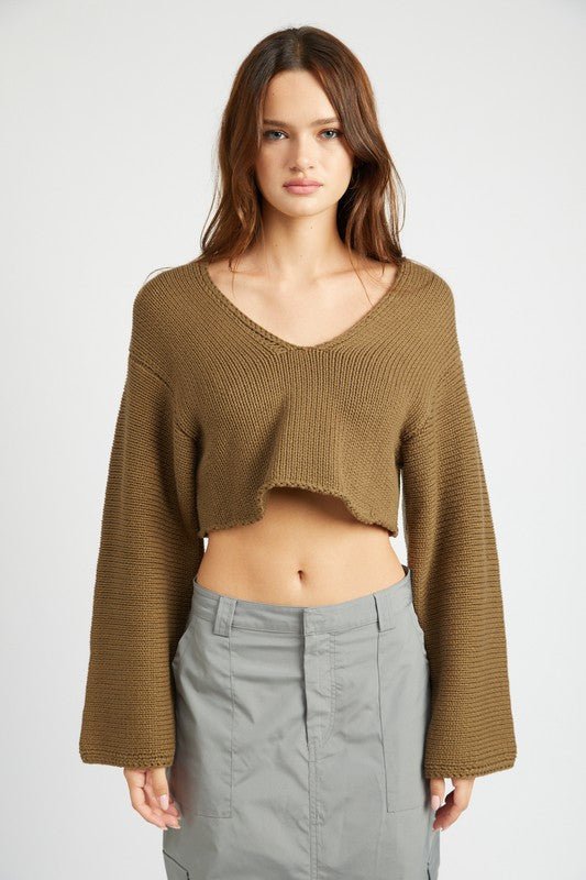 LONG SLEEVE V NECK CROP TOP - Mack & Harvie