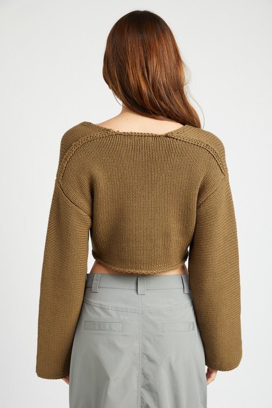 LONG SLEEVE V NECK CROP TOP - Mack & Harvie