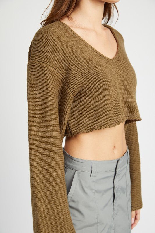 LONG SLEEVE V NECK CROP TOP - Mack & Harvie