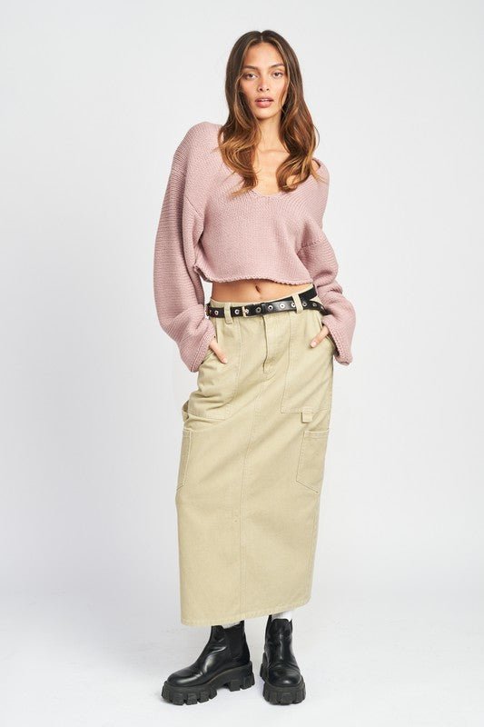 LONG SLEEVE V NECK CROP TOP - Mack & Harvie