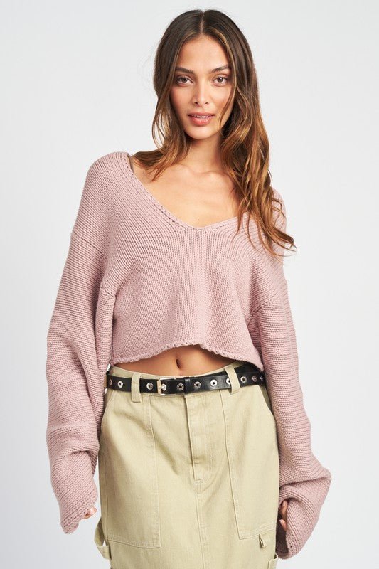 LONG SLEEVE V NECK CROP TOP - Mack & Harvie