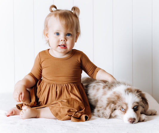 MID SLEEVE BAMBOO DRESS- Caramel - Mack & Harvie