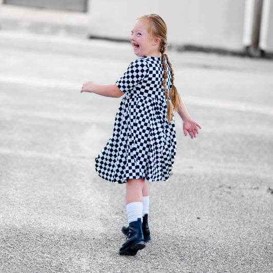 MID SLEEVE TWIRL DRESS- B+W Check - Mack & Harvie