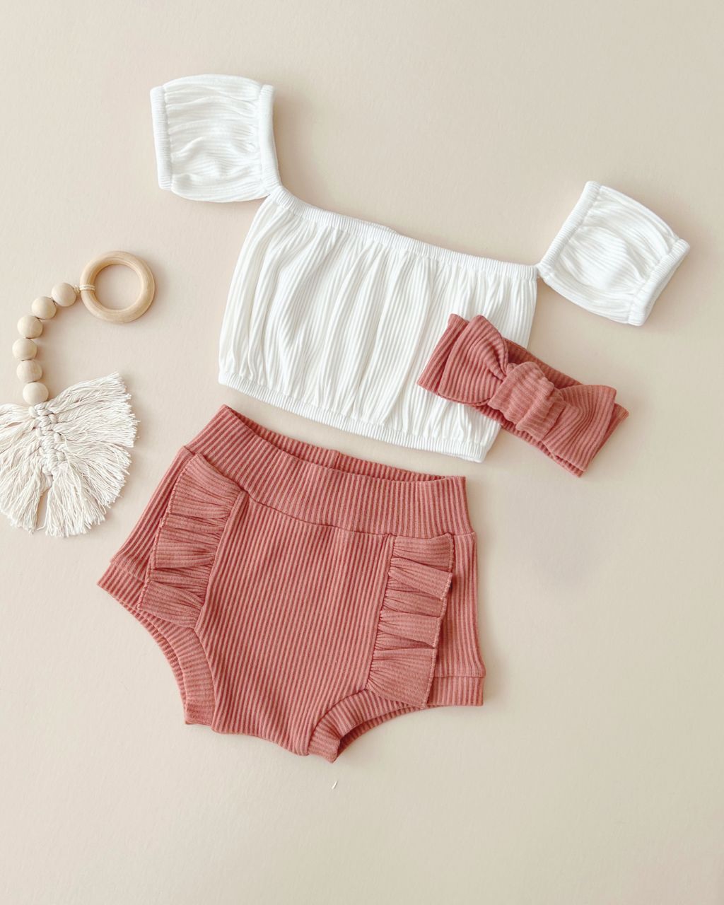 Ribbed Crop Top Set | Dusty Rose - Mack & Harvie