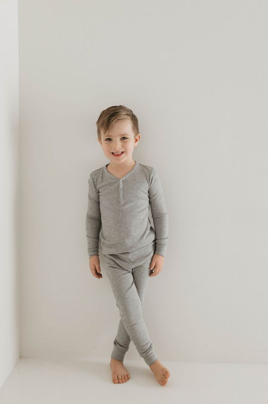 Ribbed Grey | Two Piece Bamboo Pajamas - Mack & Harvie