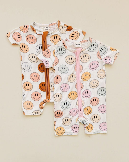 Smiley Bamboo Short Romper | Pink - Mack & Harvie