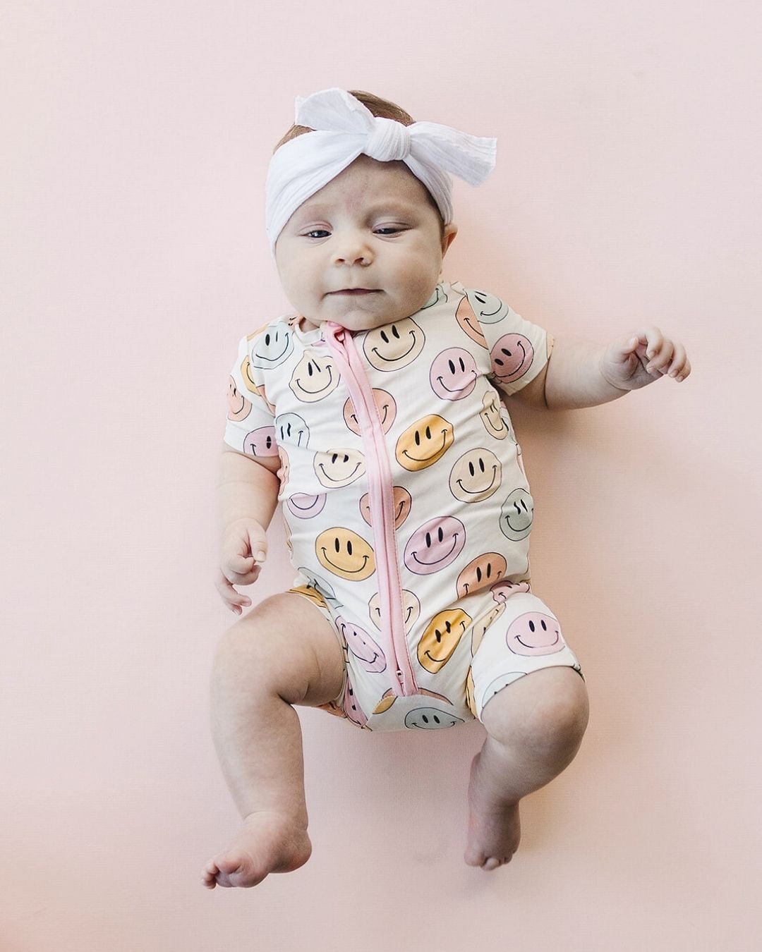 Smiley Bamboo Short Romper | Pink - Mack & Harvie