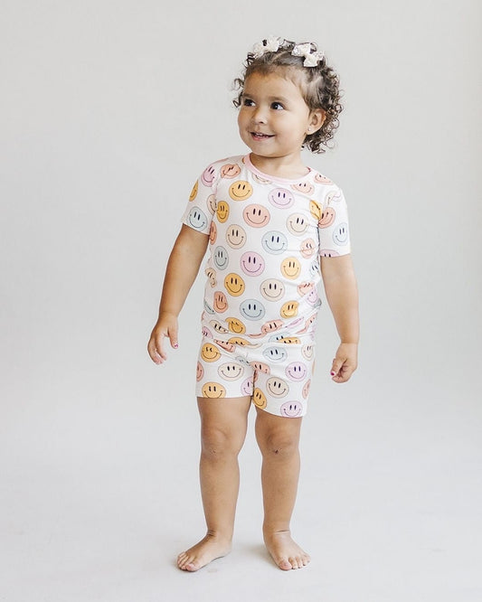 Smiley Bamboo Two Piece Shorts Set | Pink - Mack & Harvie