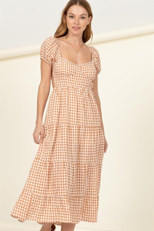 Somewhere to Go Tie-Back Gingham Print Maxi Dress - Mack & Harvie