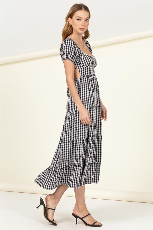 Somewhere to Go Tie-Back Gingham Print Maxi Dress - Mack & Harvie