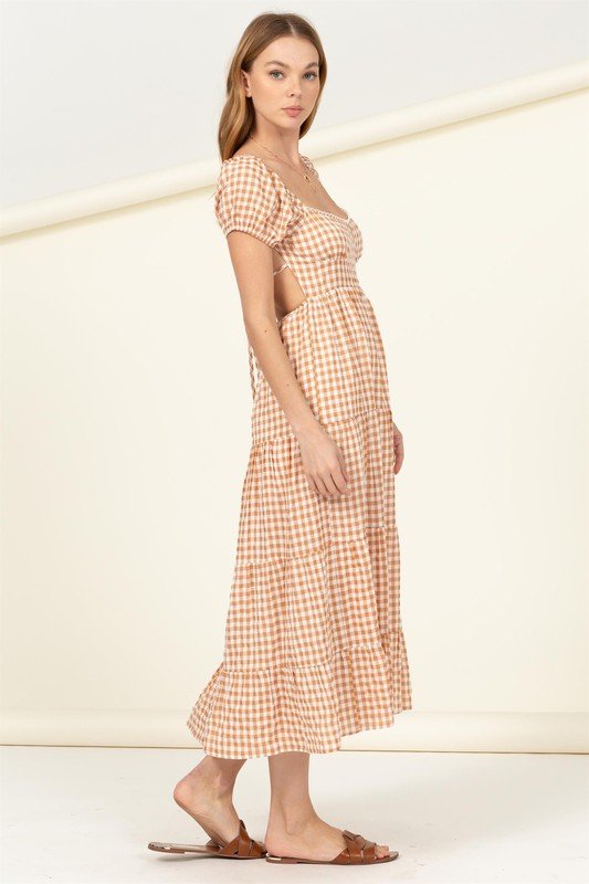 Somewhere to Go Tie-Back Gingham Print Maxi Dress - Mack & Harvie