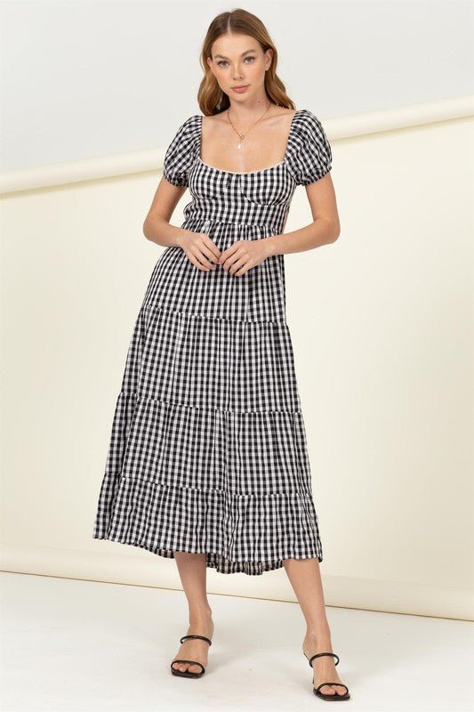 Somewhere to Go Tie-Back Gingham Print Maxi Dress - Mack & Harvie