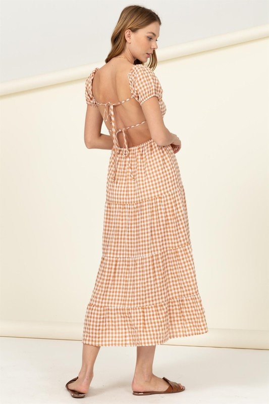 Somewhere to Go Tie-Back Gingham Print Maxi Dress - Mack & Harvie