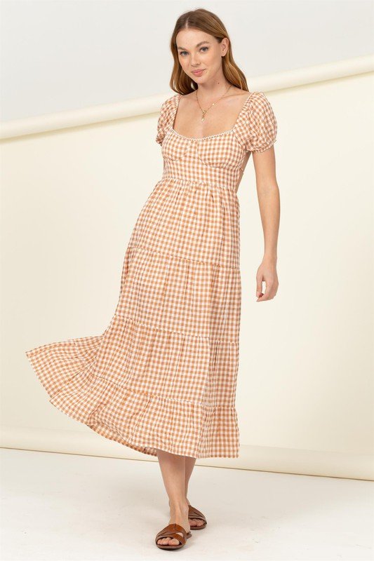 Somewhere to Go Tie-Back Gingham Print Maxi Dress - Mack & Harvie