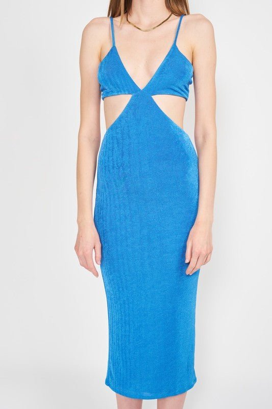 SPAGHETTI STRAP TIE BACK MIDI DRESS WITH CUTOUT - Mack & Harvie