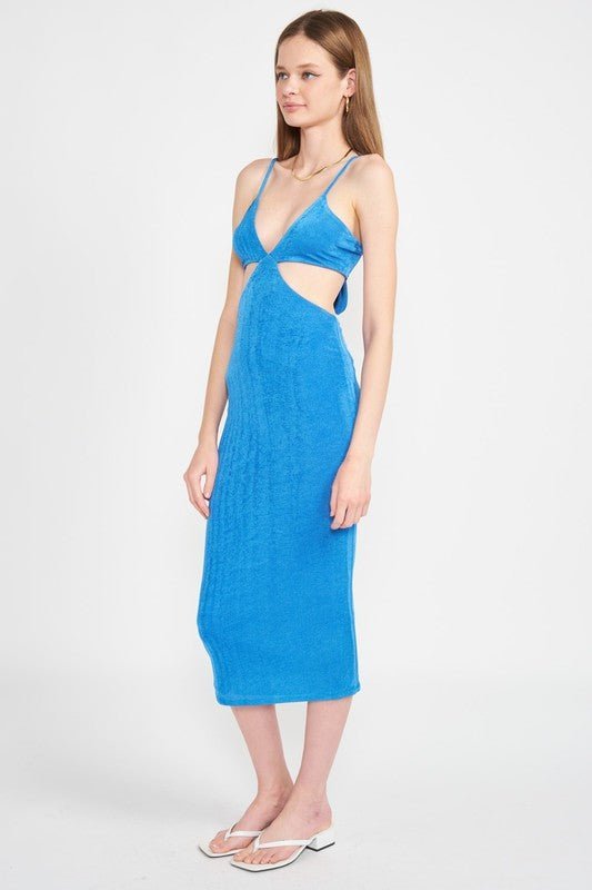 SPAGHETTI STRAP TIE BACK MIDI DRESS WITH CUTOUT - Mack & Harvie