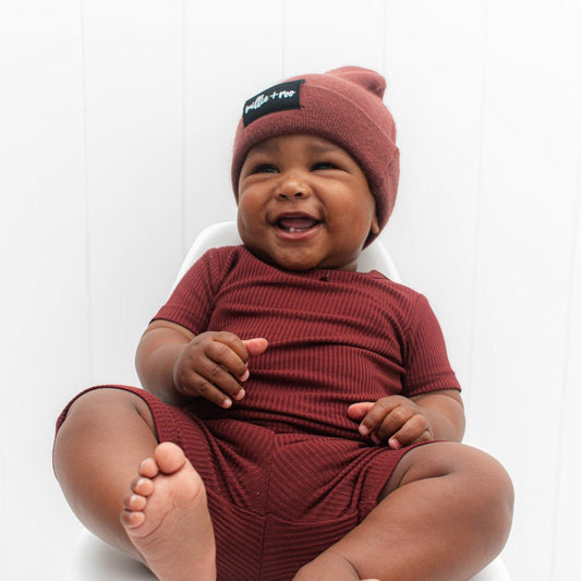 TWO PIECE SHORTIE SET- Oxblood Ribbed - Mack & Harvie