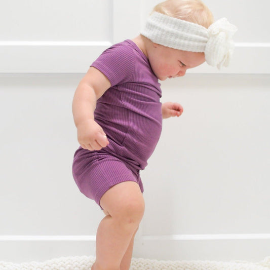 TWO PIECE SHORTIE SET- Plum Ribbed - Mack & Harvie