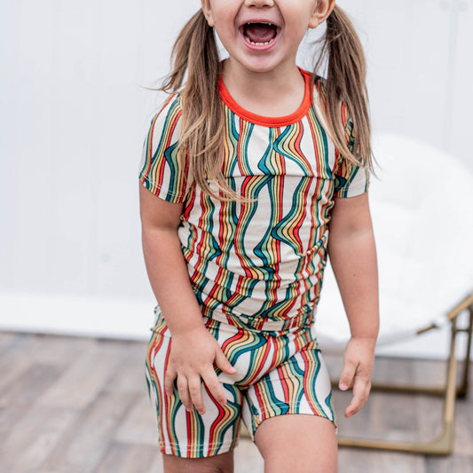 TWO PIECE SHORTIE SET- Retro Rainbow - Mack & Harvie