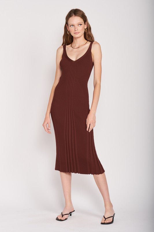 V NECK RIBBED MIDI DRESS WITH OPEN BACK - Mack & Harvie