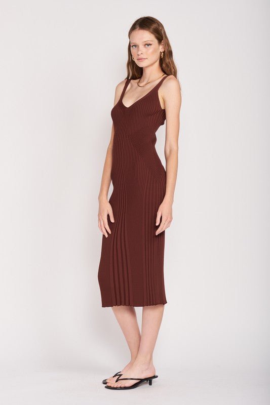 V NECK RIBBED MIDI DRESS WITH OPEN BACK - Mack & Harvie