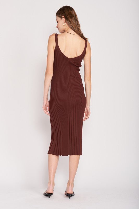 V NECK RIBBED MIDI DRESS WITH OPEN BACK - Mack & Harvie