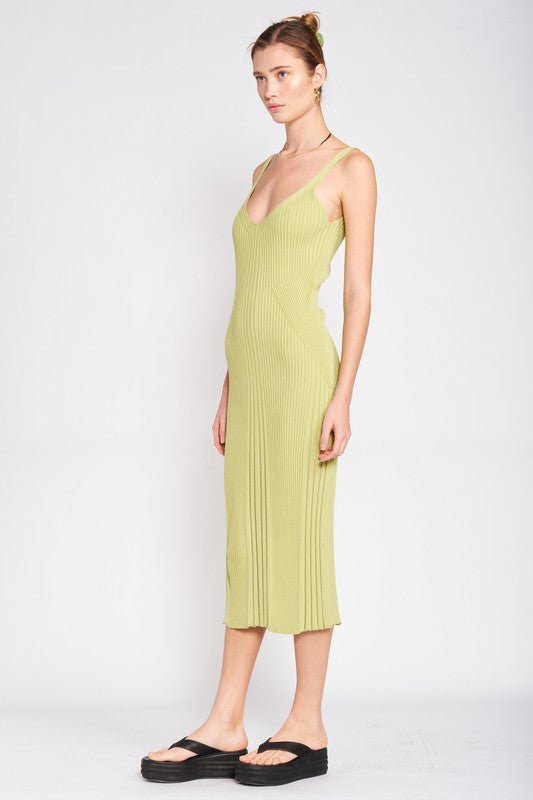 V NECK RIBBED MIDI DRESS WITH OPEN BACK - Mack & Harvie