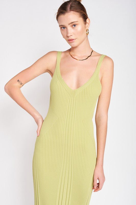 V NECK RIBBED MIDI DRESS WITH OPEN BACK - Mack & Harvie