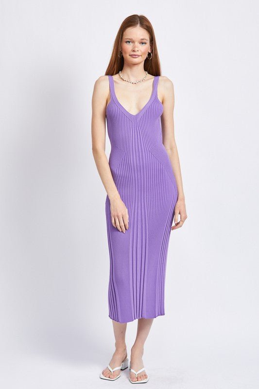 V NECK RIBBED MIDI DRESS WITH OPEN BACK - Mack & Harvie