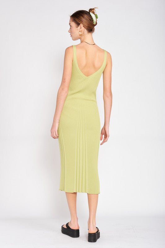 V NECK RIBBED MIDI DRESS WITH OPEN BACK - Mack & Harvie